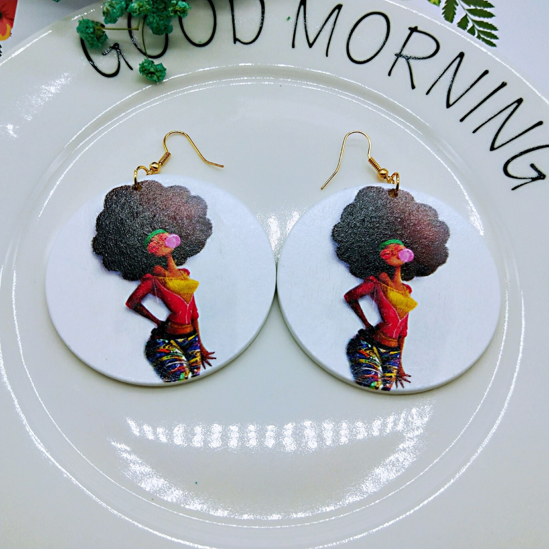 Wholesale Vintage Printed Wood Earrings